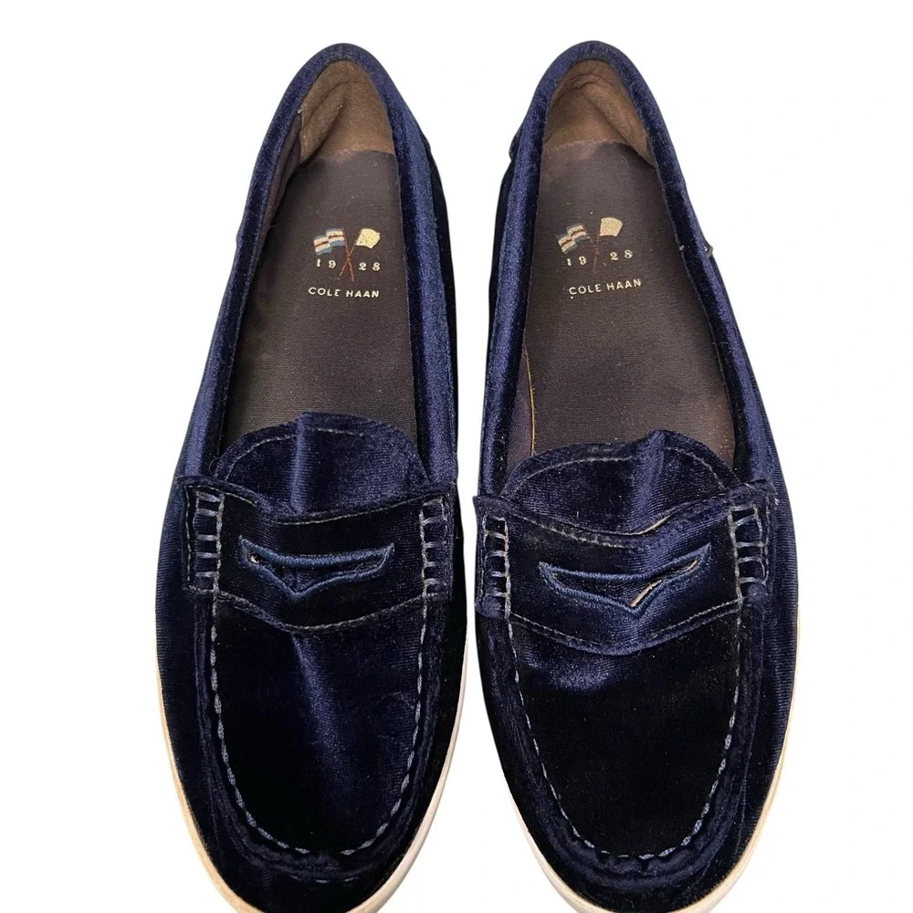 Cole Haan Nantucket Velvet Loafers Womens‎ 7.5 Navy Blue Coastal Preppy Slip On
